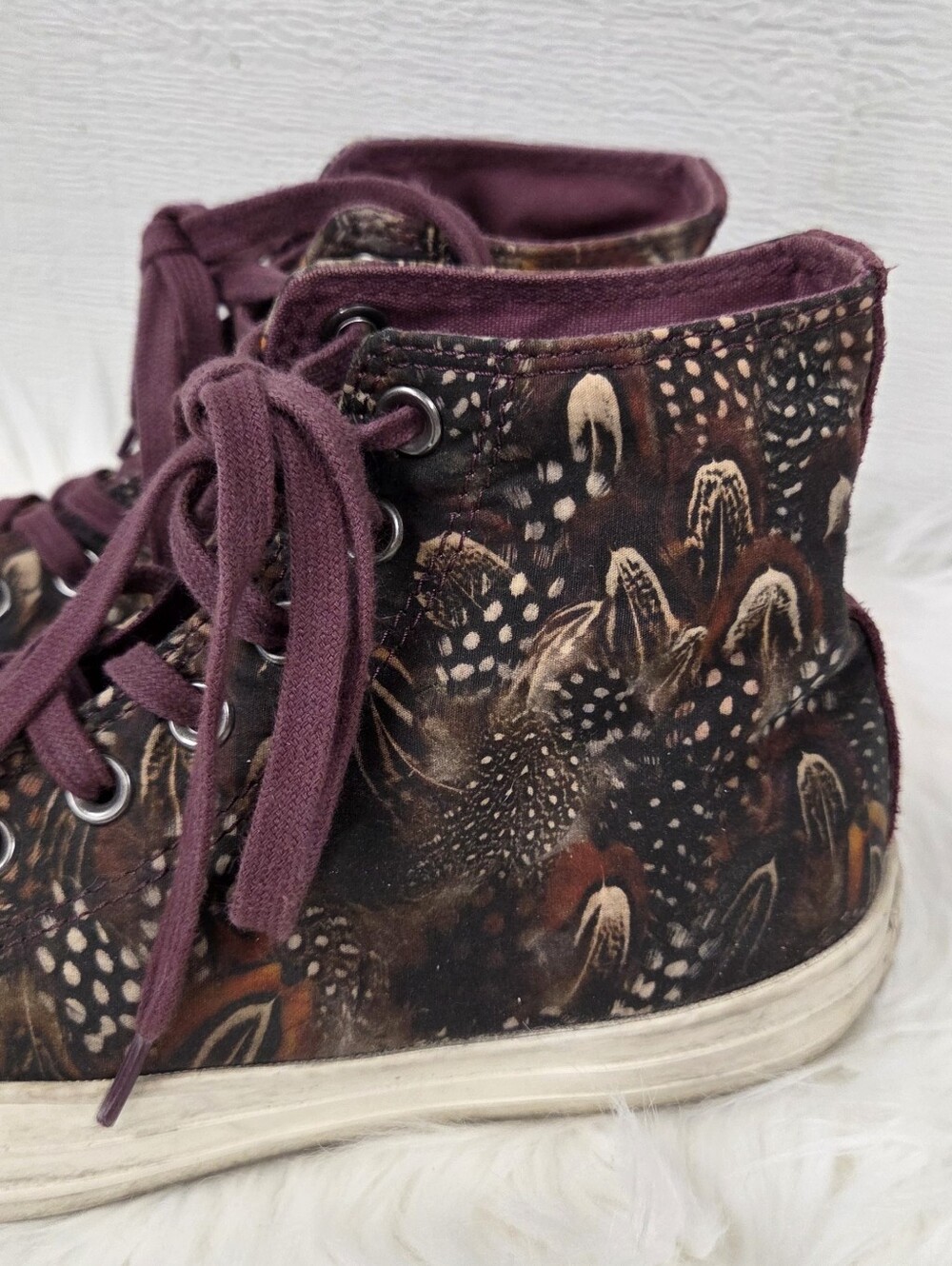 Converse High-Top Canvas Sneakers in Plum Feather Print 9 - Picture 3 of 13